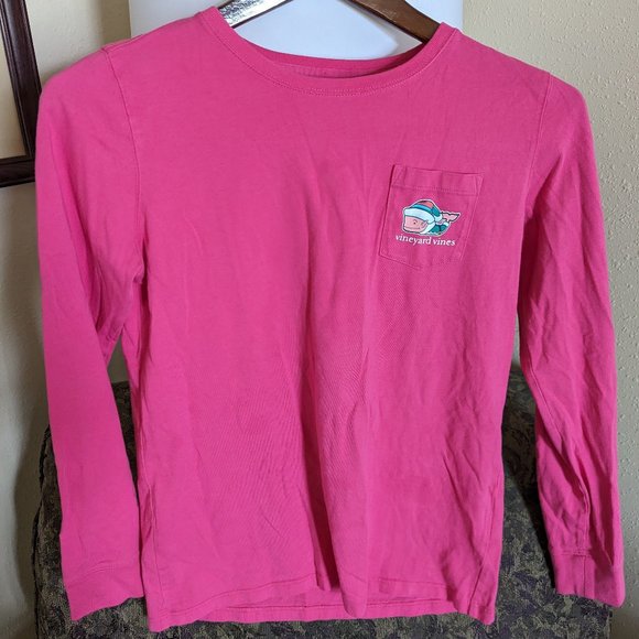 Vineyard Vines Barbie Pink Girls Long-Sleeved T-shirt Elf Whale Merry Xmas sz L - Picture 1 of 7